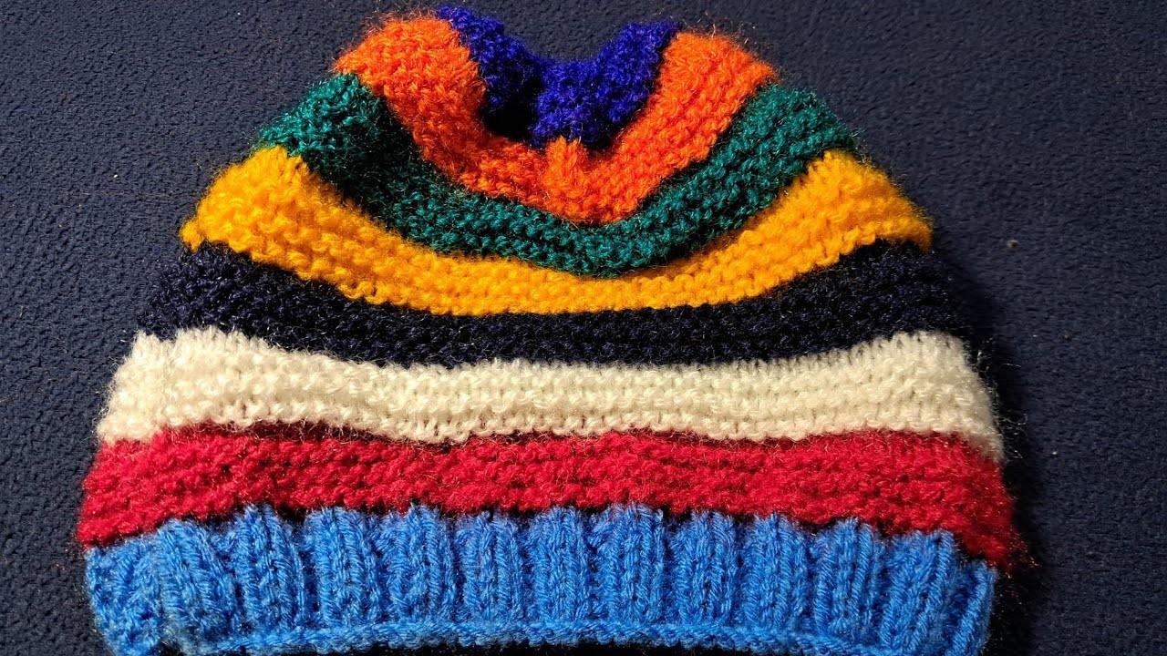 Knitting woolen multicolour  cap for beginner  in very short time  very easy (hindi)