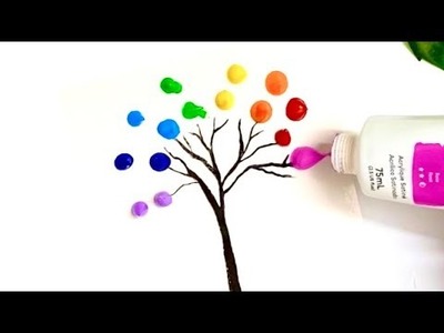 Rainbow Tree Acrylic Painting for Beginners #1 || How to Paint a Simple Rainbow Tree || Sanjida Art
