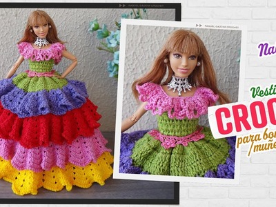 Vestido com babados coloridos em crochê para Barbie | Naiara