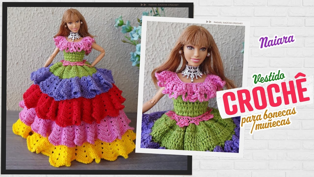 Vestido com babados coloridos em crochê para Barbie | Naiara