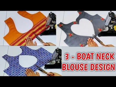 3 - Boat neck blouse design || cutting and stitching back neck design || blouse design