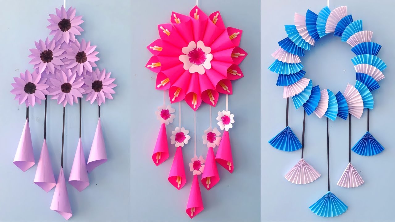 3  Easy and Quick Paper Wall Hanging Ideas. A4 sheet Wall decor. Cardboard  Reuse.Room Decor DIY