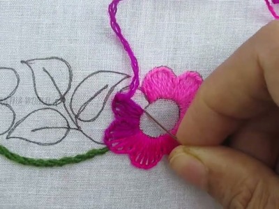 Beautiful Hand Embroidery Floral Border Line Design Easy Buttonhole Stitch Flower