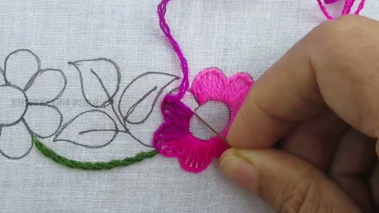 Beautiful Hand Embroidery Floral Border Line Design Easy Buttonhole Stitch Flower