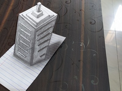 How To Draw 3D Skyscraper on Line Paper.