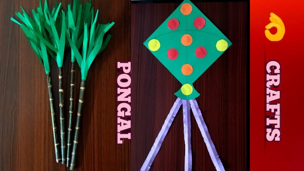 Pongal Crafts | Paper Sugarcane | Easy and Simple DIY |  Pongal Decorations | Kite Craft | Handmade