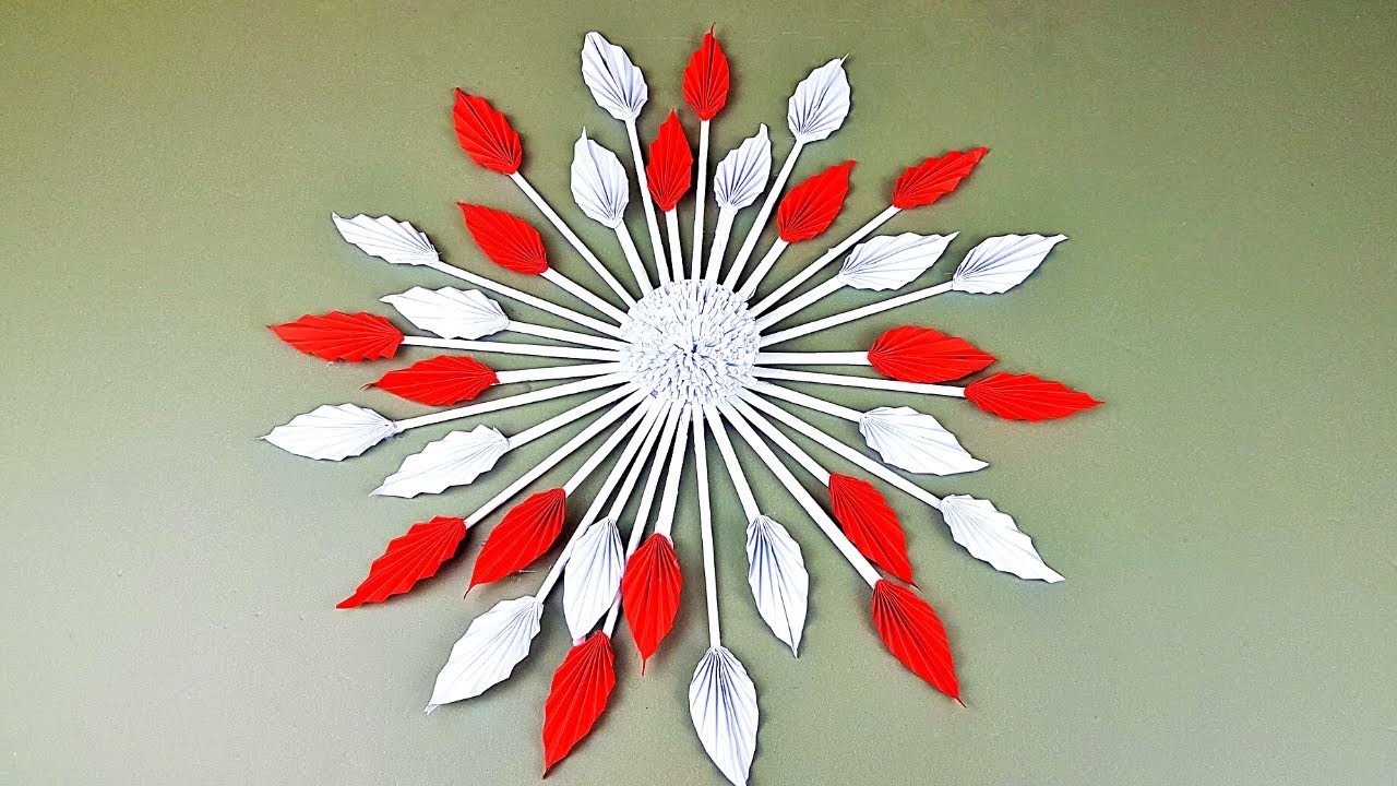 Red and white Paper wall hanging | Wall decor | How to make paper wall hanging | Paper wall hanging