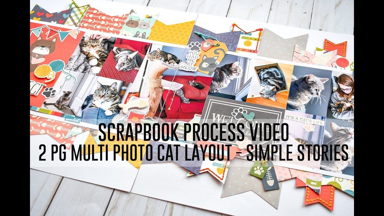 Scrapbook Process Video - 2 Page Cat Multi Photo Layout. Simple Stories - Pet Shoppe