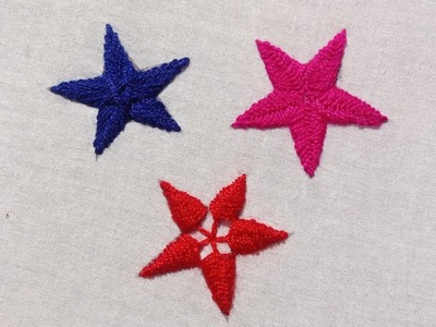 3 Basic Star All Over Design Hand Embroidery tutorial for beginners.3 types of star embroidery