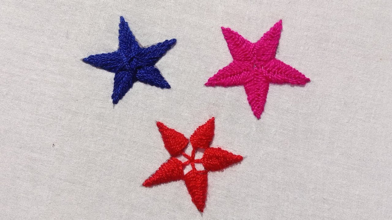 3 Basic Star All Over Design Hand Embroidery tutorial for beginners.3 types of star embroidery