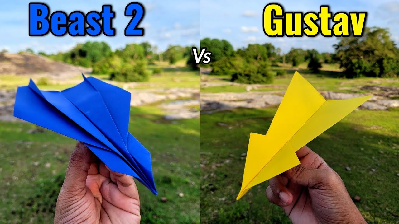 Beast 2 vs Gustav Paper Airplanes Flying Comparison and Making Tutorial