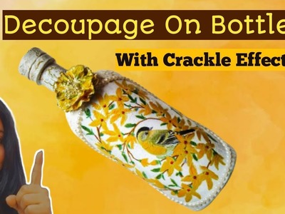 Decoupage For Beginners.Decoupage With Napkin.Crackle Effect.Decoupage On Bottle.Bottle Craft
