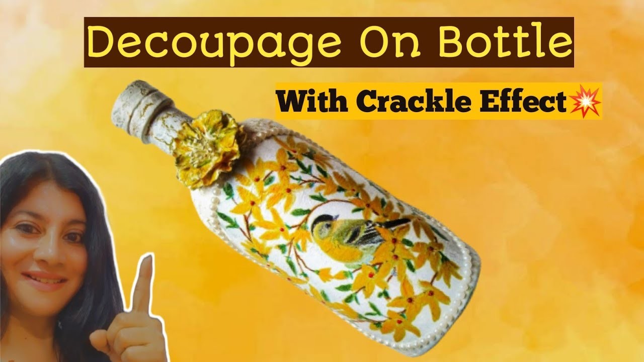 Decoupage For Beginners.Decoupage With Napkin.Crackle Effect.Decoupage On Bottle.Bottle Craft