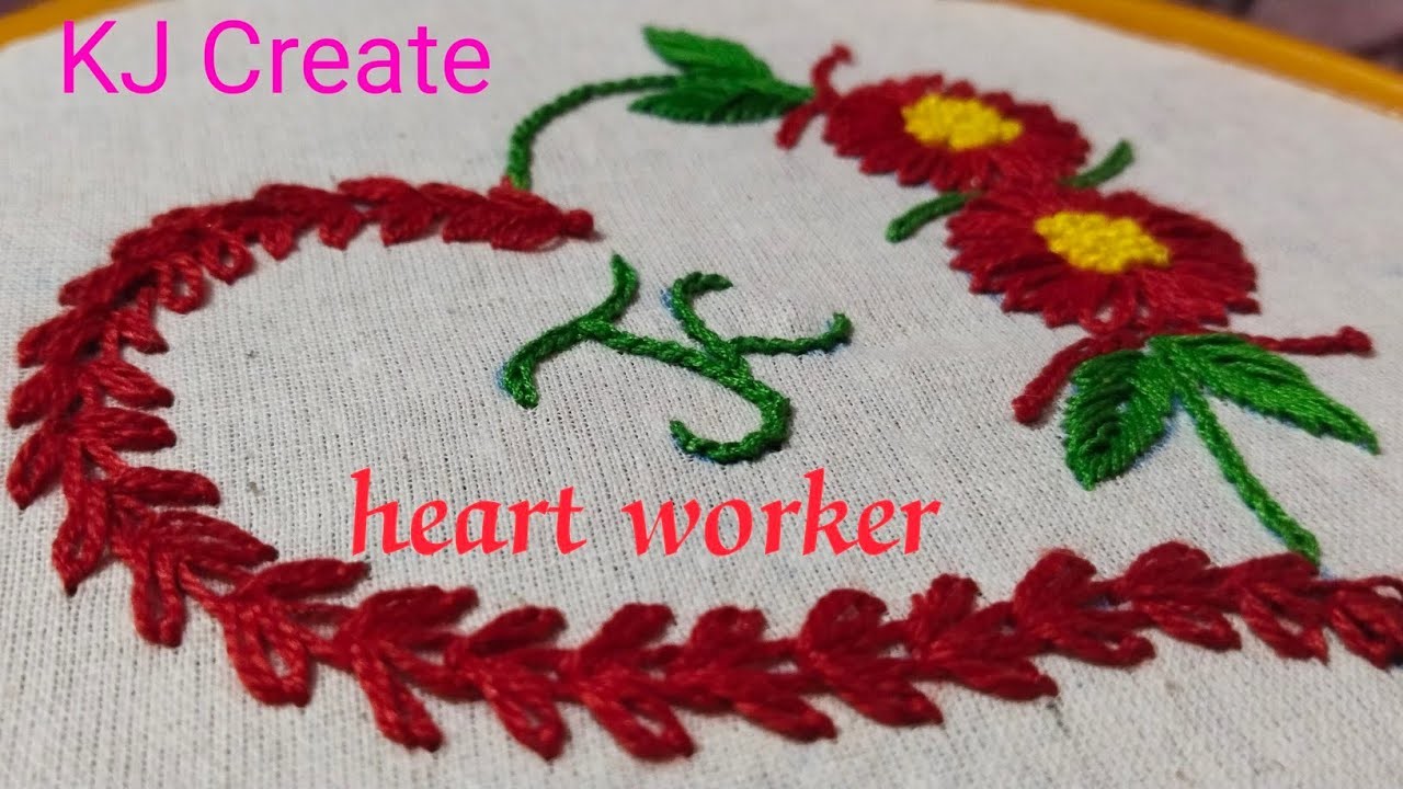 Easy hand embroidery love ???? design woolen.kj create.Heart teaching embroidery design.