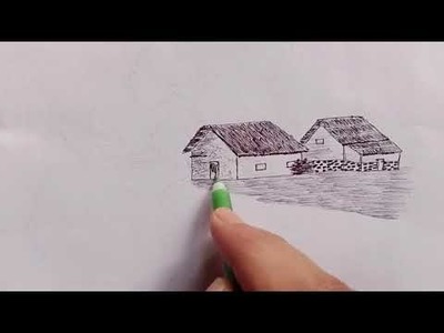 Easy village drawing.how to draw a beautiful villages step by step.village nature drawing easy. . 
