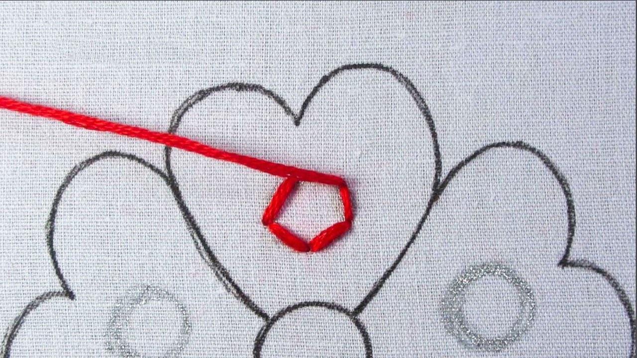 Hand embroidery amazing heart shape flower design super gorgeous & colorful flower stitch tutorial