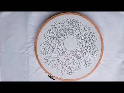 HAND EMBROIDERY: Beautiful Floral Round Design.Pattern For Cushion Cover