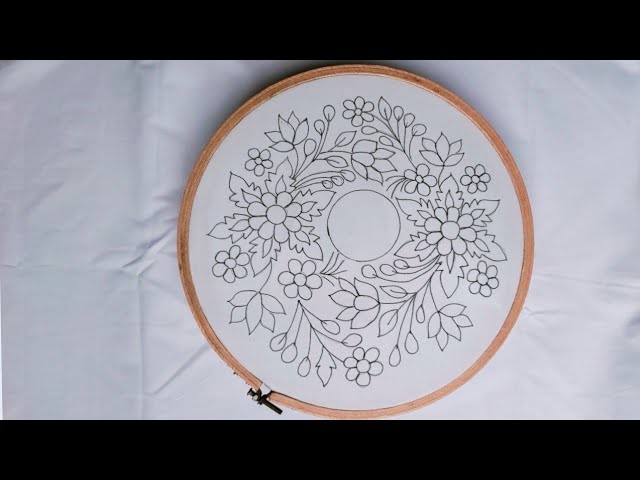 HAND EMBROIDERY: Beautiful Floral Round Design.Pattern For Cushion Cover