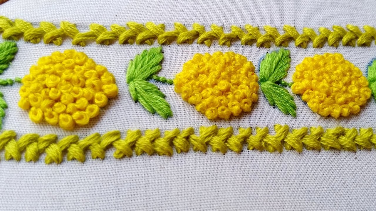 Hand Embroidery Border Design | Beautiful Hand embroidery French Knot Flower Border Design