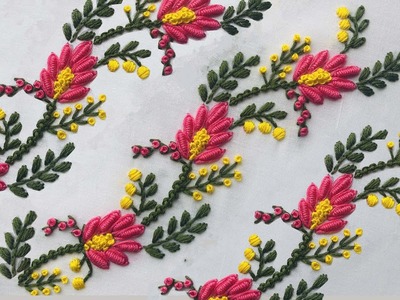 Hand Embroidery: Border Embroidery - Embroidery For Beginners - Brazilian Neckline Embroidery