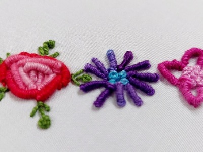 Hand embroidery Bullion Knot Stitch. 3 flower designs of bullion stitch #embroideryworld
