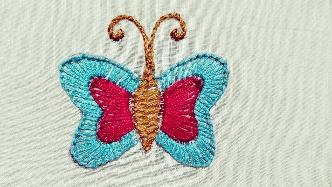 Hand Embroidery :Butterfly Design.Blanket Stitch, Herringbone Stitch