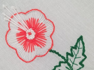 Hand Embroidery design.Hand embroidery of a flower with buttonhole stitch and french knots ফুল সেলাই