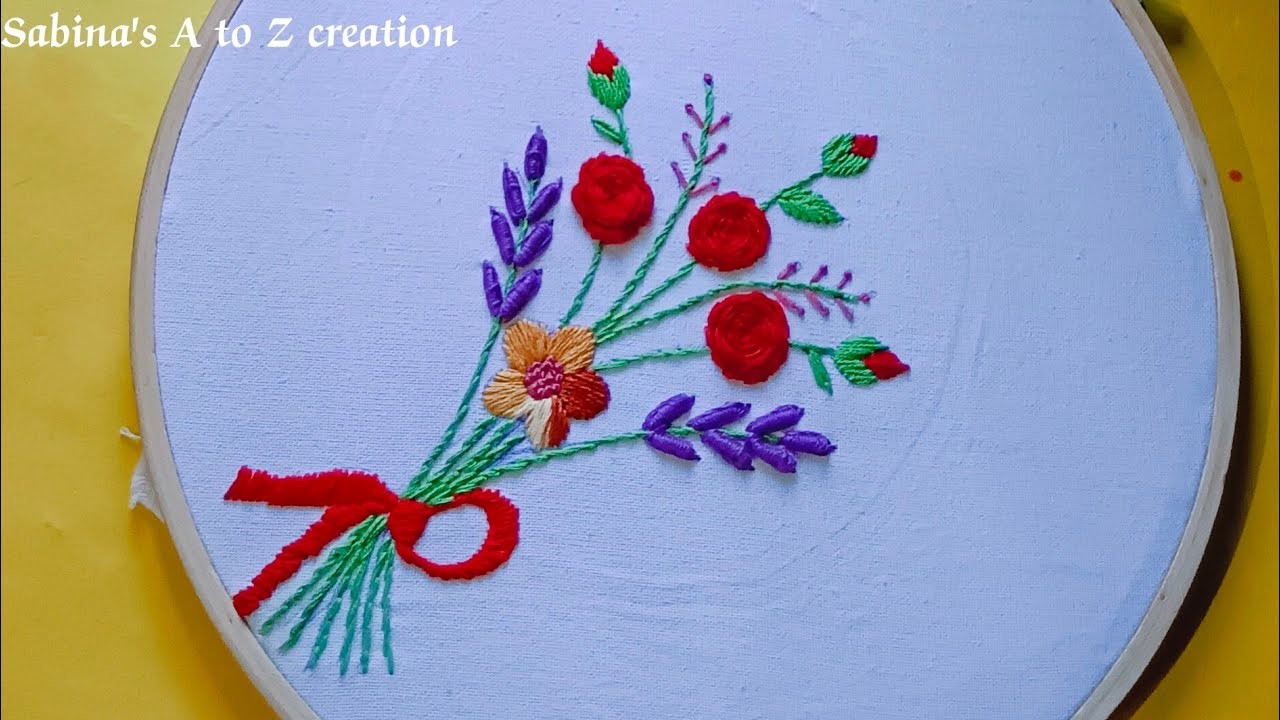 Hand embroidery | Flower Bouquet Stitching Step by step | All Over hand embroidery design |