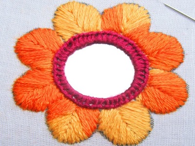 Hand Embroidery Flower Design with Mirror Work Stitch