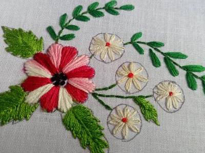 Hand Embroidery lazy Daisy and satin Stitch flower design||#handembroidery