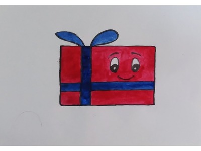 How to draw a cute gift box????  for Christmas, step by step, draw cute things #giftboxdrawing#drawing