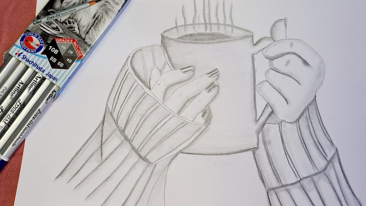 How to draw A girl's hand holding a cup of hot coffee || Easy to draw || pencil sketch for beginners