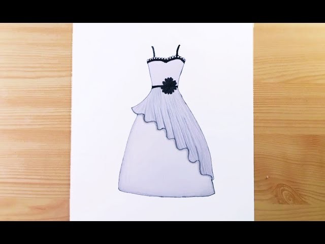 How to draw beautiful dress drawing easy - Easy dress drawing for beginners - Step by step