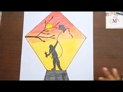 How to draw easy makar sankranti drawing ||How to draw easy & simple kite drawing||sankranti special