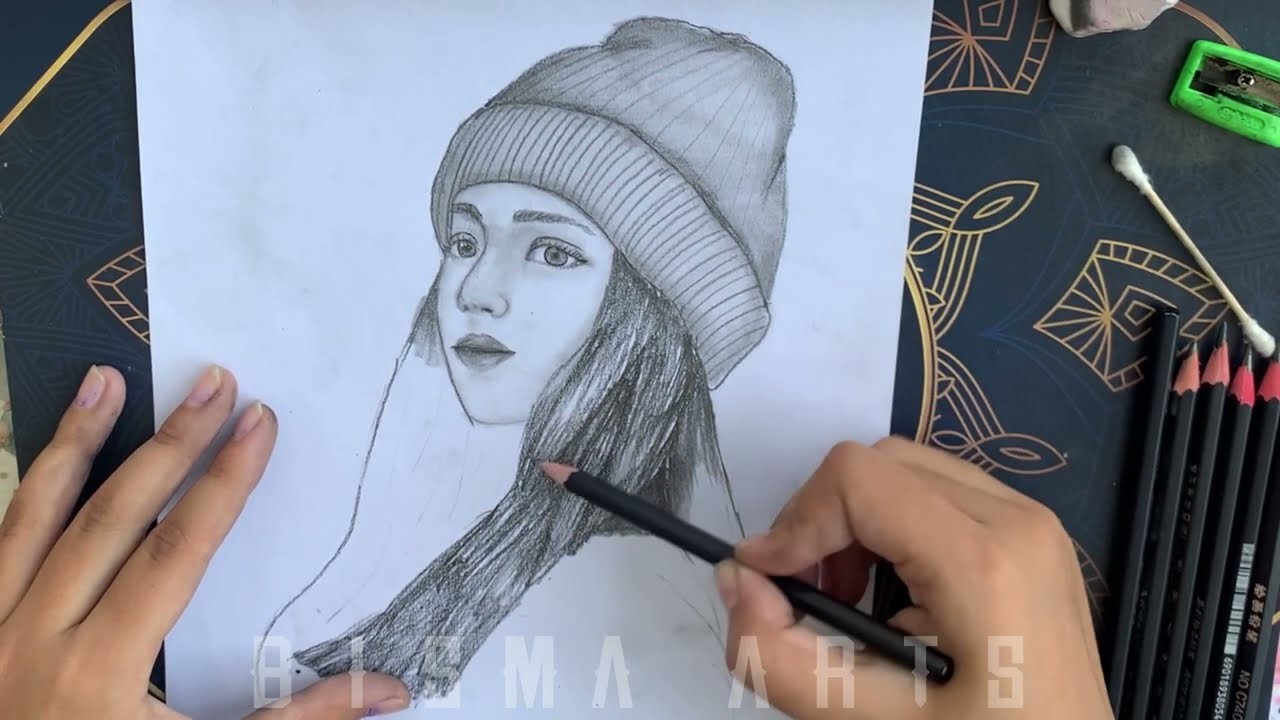 How to Draw Girl Wearing Cap || Side Pose Drawing.Sketching.Painting || Easy Face Drawing Tutorial