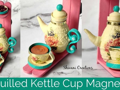 Kettle Cup Fridge Magnet. Quilling Tea-Set
