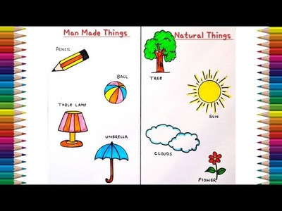 Man Made Things Vs Natural Things Drawing | How to Draw Man made things and Natural Things easy