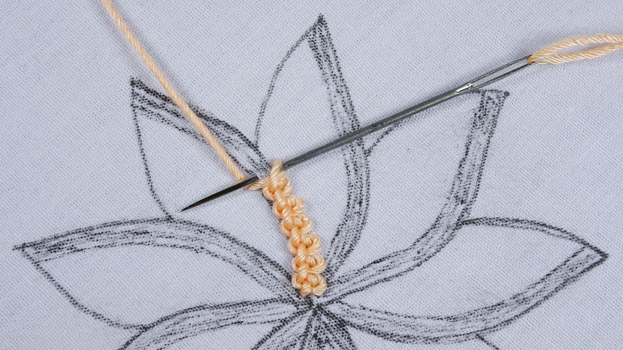 New hand embroidery needle sewing work on fabrics with Spanish Braid Chain Stitch Variation