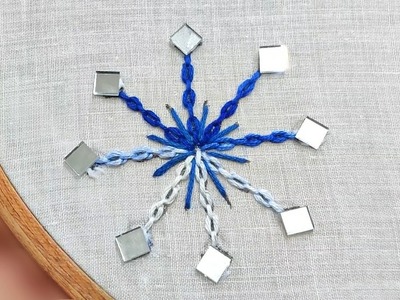 Snowflake Mirror Work Embroidery Design (Hand Embroidery Work)