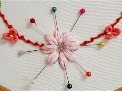 So Cute and Easy Hand Embroidery with PINS???????????? - Very Easy Flower Designs - Hand Embroidery