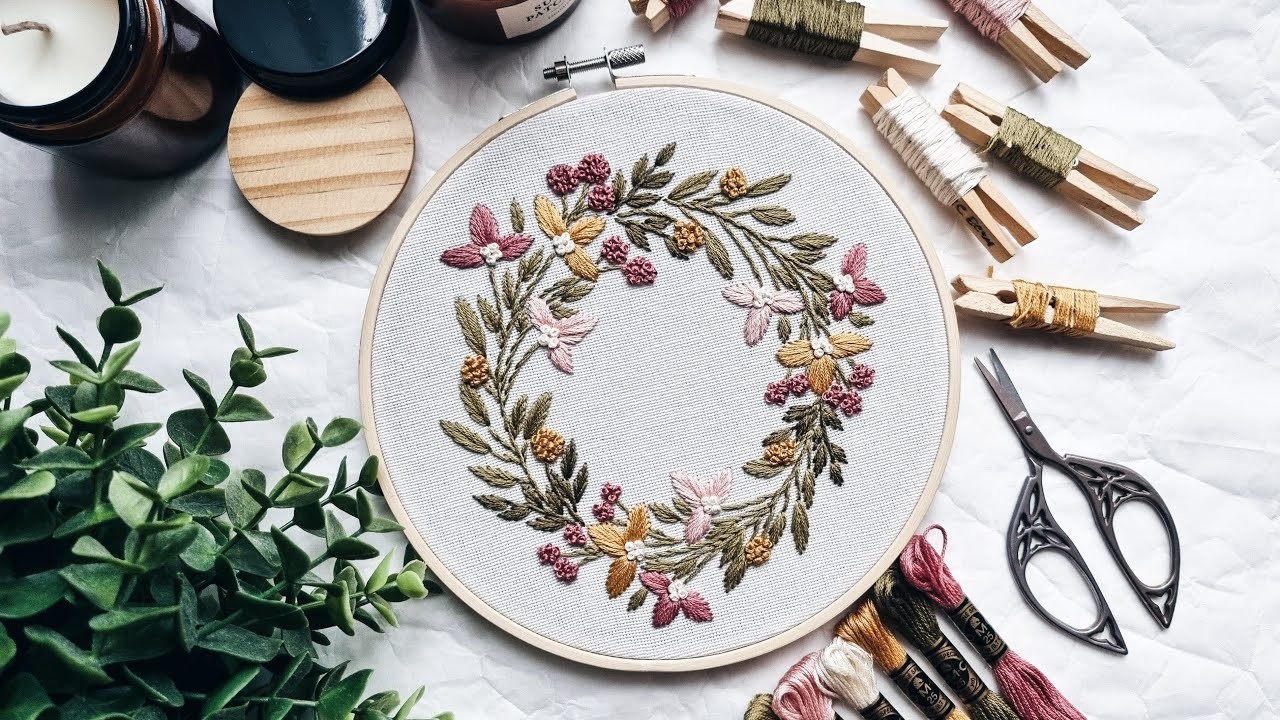 Spring wreath hand embroidery pattern | Hand embroidery for beginners