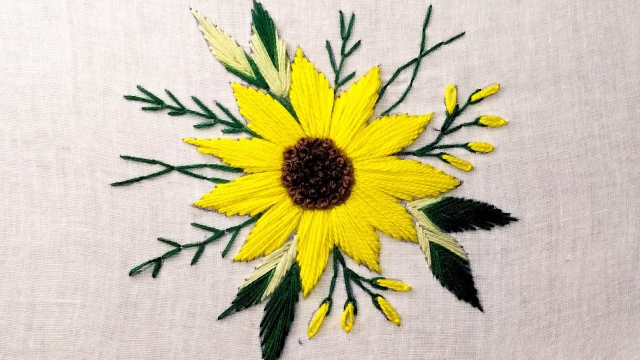 Sunflower. Hand embroidery sunflower tutorial. embroidery design. embroidery stitch. Rafa crafted