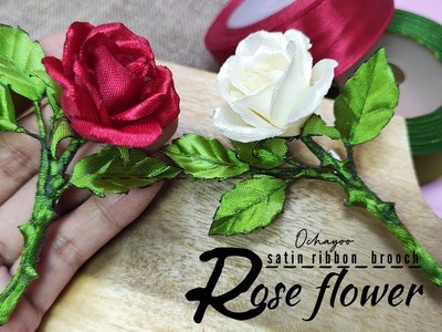 DIY.how to make satin ribbon flower easy.rose brooch