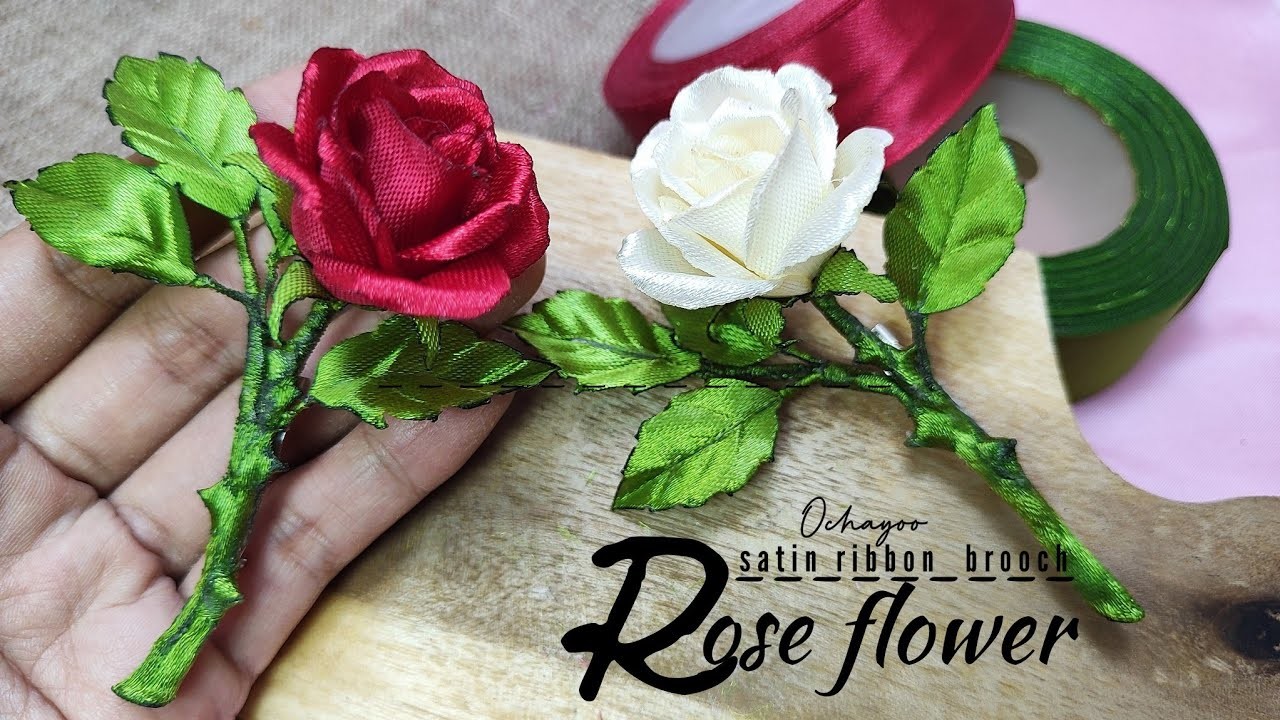 DIY.how to make satin ribbon flower easy.rose brooch