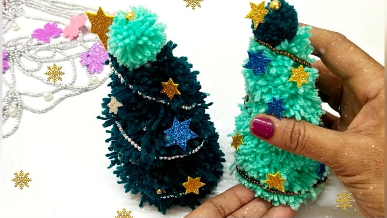 ☃️DIY Wollen Thread Crafts#  DIY Pom Pom Christmas Tree Made of Yarn #Christmas Tree Craft Ideas