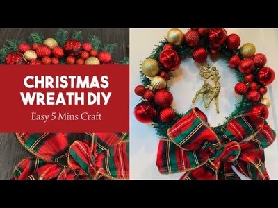 Holiday CHRISTMAS WREATH DIY | DOLLAR TREE WREATH | Christmas Ball Wreath | WINTER DIY DECOR