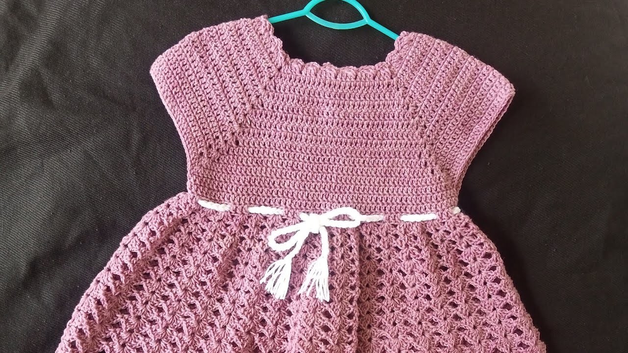 How to make crochet baby girl frock design full tutriol in urdu part 1#Crochetfrock  #crochetdress