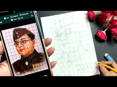 Netaji Subhash Chandra Bose Drawing with grid method ????????