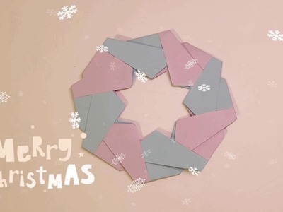 Origami Star Wreath. How to Make Christmas Ornaments. 聖誕星星花環