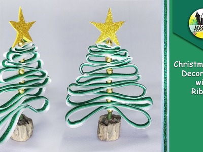 Simple Easy Christmas Tree Decor Idea with Ribbon - Homemade Christmas Ornament - DIY Craft Idea
